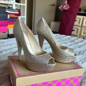 Champagne gold Glitter Peep-Toe Heels